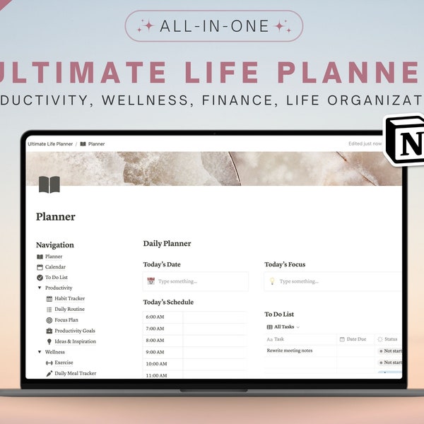 Ultimate Life Planner Notion Template | 2024 Productivity Goals, Health, Fitness, School Life Organization | Daily, Weekly, Monthly Journal