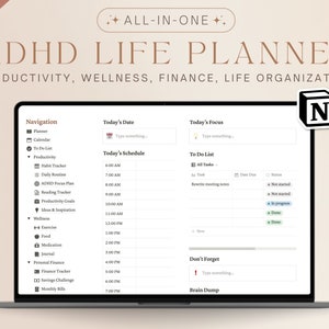 ADHD Life Planner Notion Template | Productivity, Health, Fitness, Life Organization | Daily, Weekly, Monthly Journal for Neurodivergents