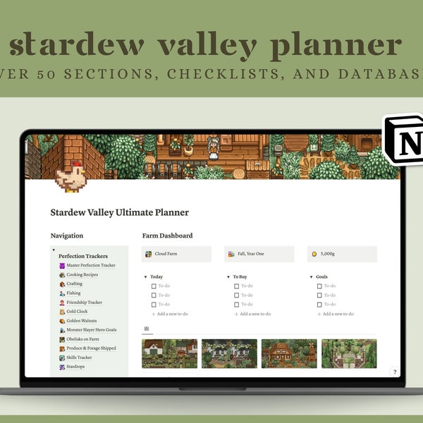 Modello di nozione Stardew Valley v1.5, oltre 1000 articoli, oltre 50 sezioni, pianificatore di monitoraggio della perfezione, liste di controllo, missioni, guide, pacchetti