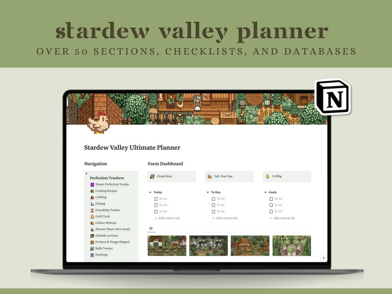 Stardew Valley V1.5 Notion Template, 1000 Items, 50 Sections