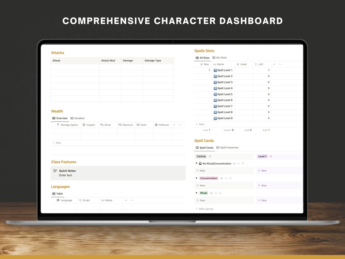 Dnd Character Journal Notion Template Session Log & Character Sheet W