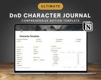 DnD Character Journal Notion Template | Session Log & Character Sheet w/ Spell Cards and Spellbook, Dungeons and Dragons 5e Campaign Planner