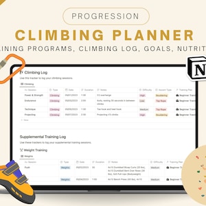 Climbing Progression Planner Notion Template | Rock Climbing & Bouldering Training Log, Fitness Schedule / Nutrition, Workout Diary