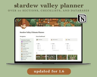 Stardew Valley V1.6+ Notion Planner, 1000 Items, 50+ Sections, Digital Perfection Tracker, Season Guide, Checklists, Quests, Bundles