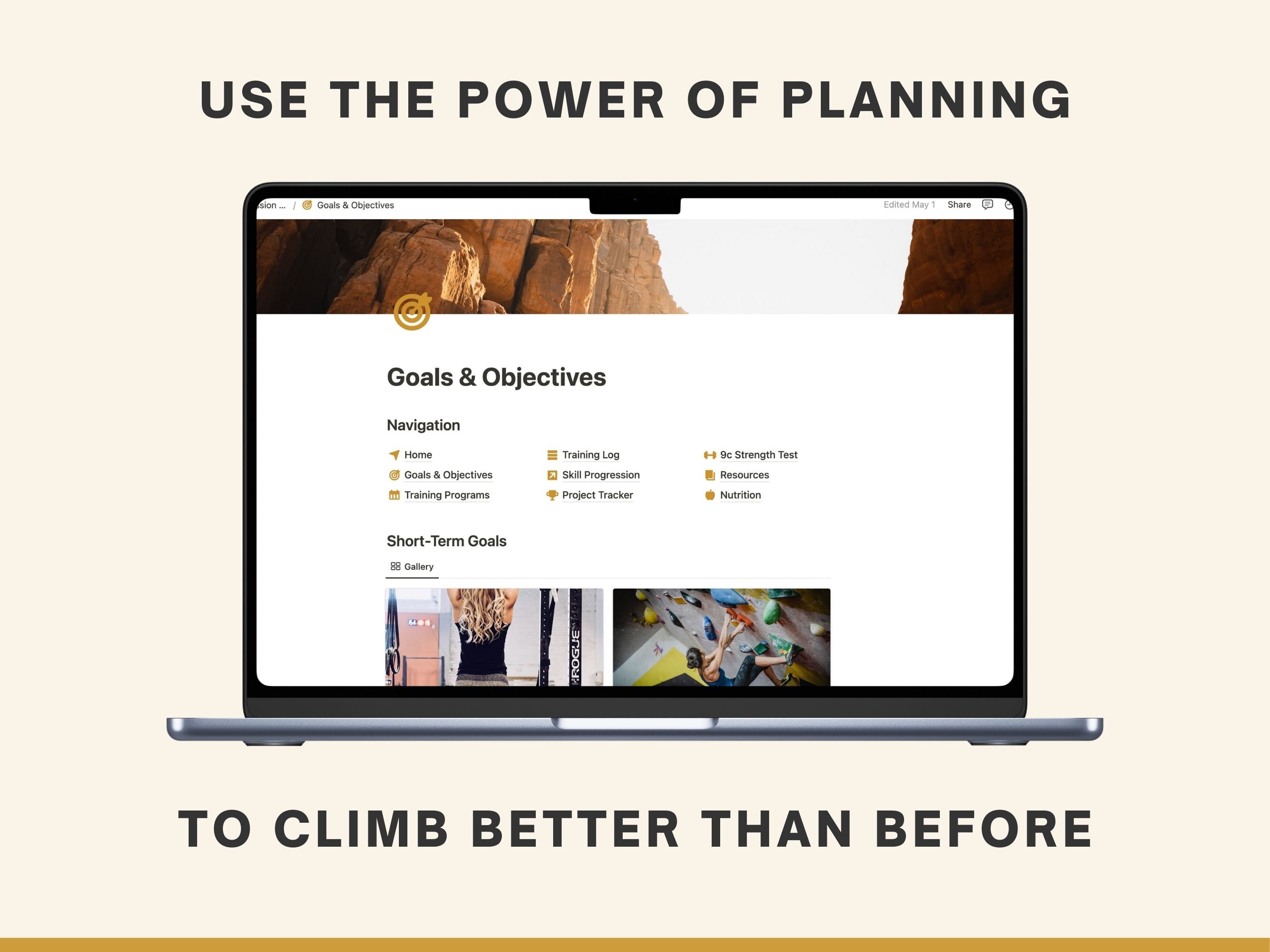 Climbing Progression Planner Notion Template Rock Climbing & Bouldering