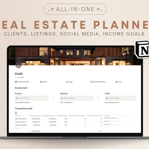 Ultimate Real Estate Planner Notion Template | Client Management, Listings Tracker, Daily Planner, Social Media Planner, Agent Sales Goals