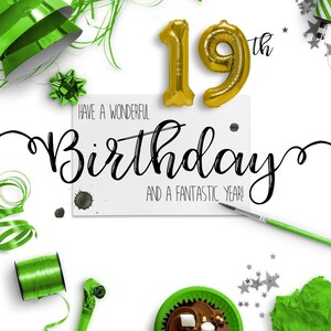 Cartão eletrônico de 19º aniversário | Cartões de aniversário digitais | Cartão de aniversário sem papel | Ecológico | Download instantâneo | Desejos de aniversário | Feliz aniversário