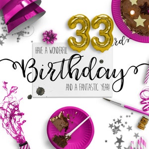 33. Geburtstag eCard | Digitale Geburtstagskarten | Papierlose Geburtstagskarte | Umweltfreundliche | Sofort Download | Geburtstagswünsche | Herzlichen Glückwunsch zum Geburtstag