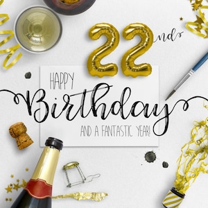 22. Geburtstagskarte | Digitale Geburtstagskarten | Papierlose Geburtstagskarte | Umweltfreundliche | Sofort Download | Geburtstagswünsche | Herzlichen Glückwunsch zum Geburtstag