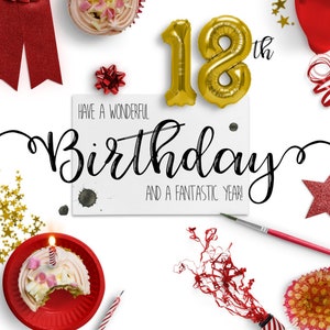 Cartão eletrônico de 18º aniversário | Cartões de aniversário digitais | Cartão de aniversário sem papel | Ecológico | Download instantâneo | Desejos de aniversário | Feliz aniversário