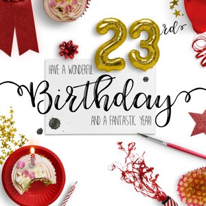 23e anniversaire eCard | cartes d’anniversaire numériques | Carte d’anniversaire sans papier | | écologiques téléchargement instantané | Souhaits d’anniversaire | Bon anniversaire