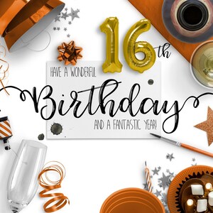 Cartão eletrônico de 16º aniversário | Cartões de aniversário digitais | Cartão de aniversário sem papel | Ecológico | Download instantâneo | Desejos de aniversário | Feliz aniversário
