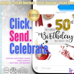 Digital Birthday Card Instant Download Wishes Online Celebration Eco Friendly Paperless Greeting Electronic Message Virtual 50th Birthday