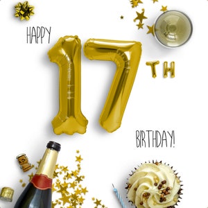 Cartão eletrônico de 17º aniversário | Cartões de aniversário digitais | Cartão de aniversário sem papel | Ecológico | Download instantâneo | Desejos de aniversário | Feliz aniversário