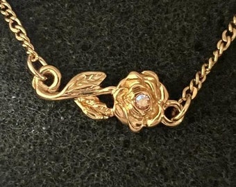 Vintage Avon Delicate Rose Goldtone Anklet or Bracelet with Rhinestone