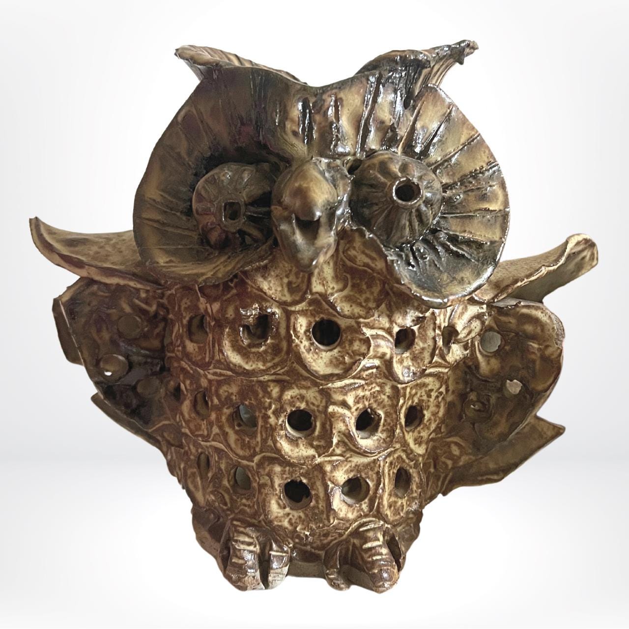 Mid-Century Handmade Ceramic Owl: Fine Art Collectible, Made in England