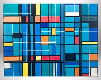 Original buntes geometrisches Abstraktes Mid-Century Modern Gemälde | Kunst von Frankie | Frankie Cervantes - OOKA