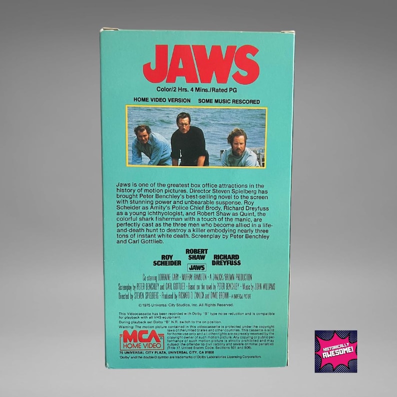 Jaws Pg 1975 JAWS VHS: 1983 Edition, Steven Spielberg Film - Etsy