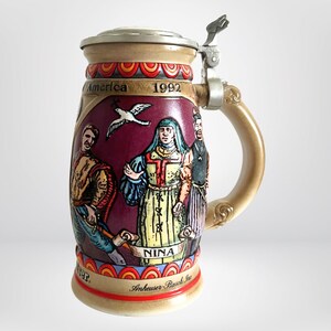 Caneca de cerâmica colecionável Budweiser Anheuser-Busch de 1989 com tampa de estanho - Cartão de autenticidade - Condição A+