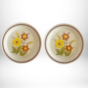 Collezione autunnale vintage anni &#39;70 in gres, motivo a fiore di grano, realizzata in Giappone (set da 2)
