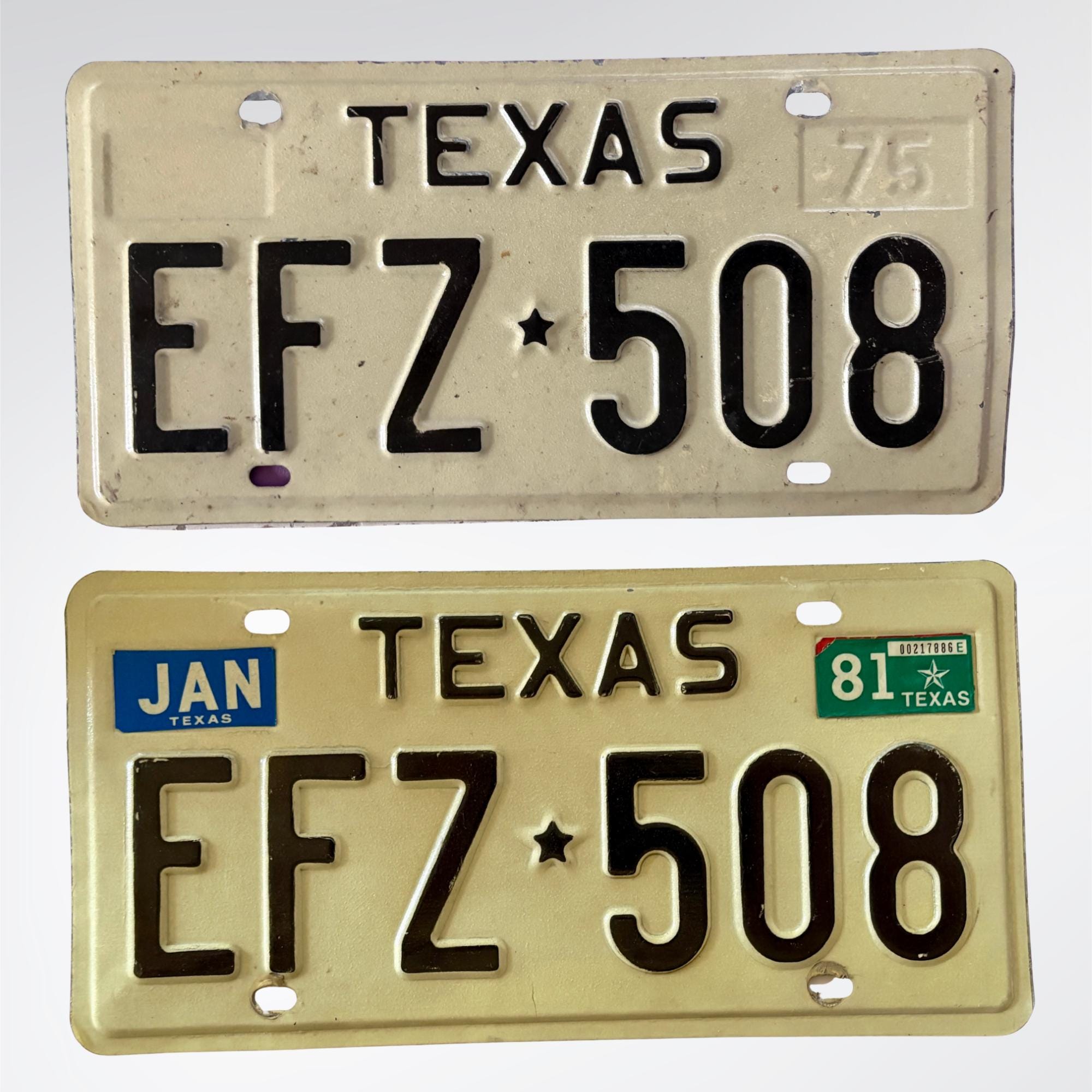 1975 Texas License Plates Embossed Year | Bone and White Colors