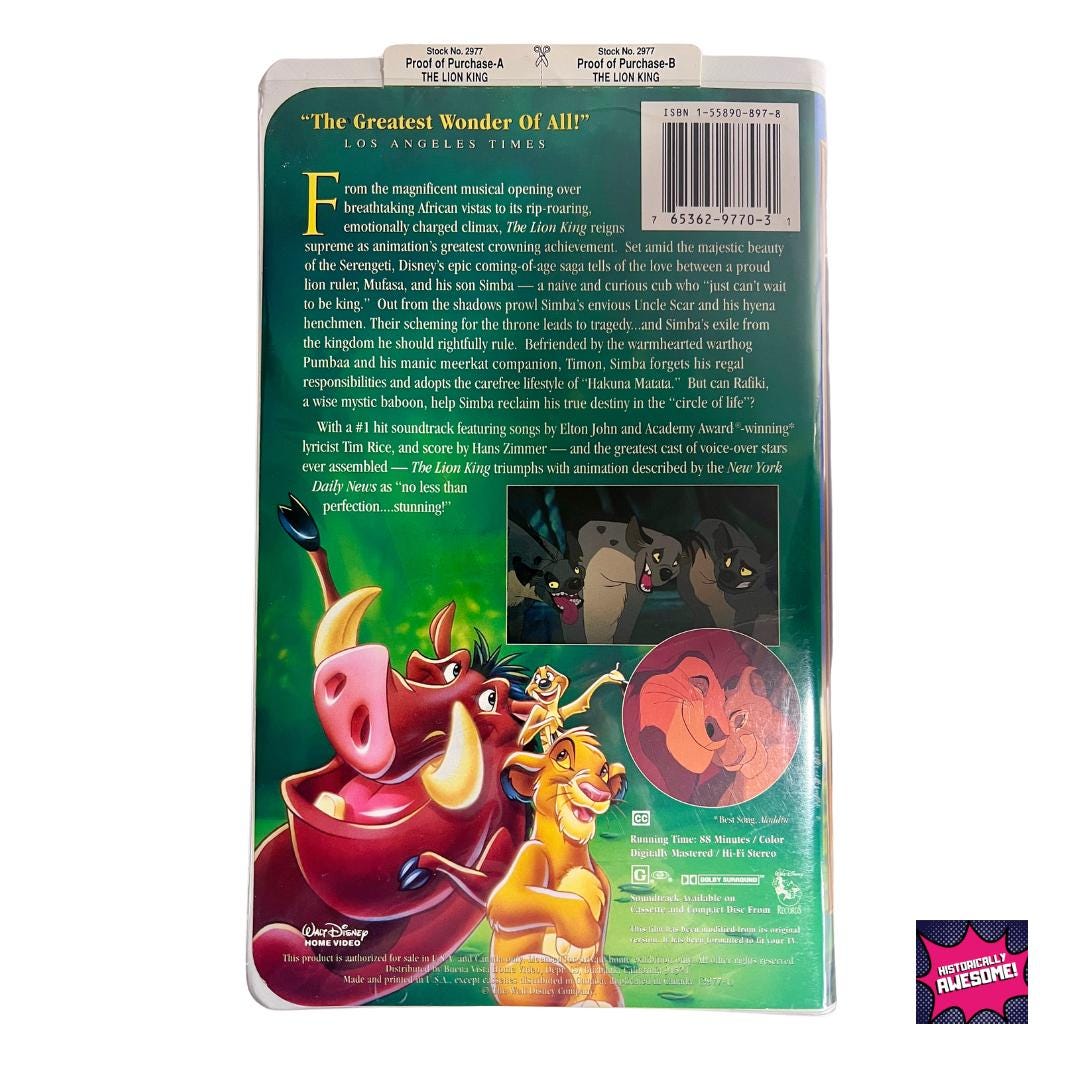 Disney's the Lion King VHS Masterpiece Collection (1995) - Etsy
