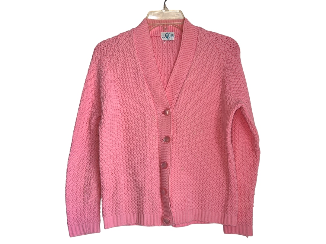 Vintage pink crochet knit long sleeve cardigan top