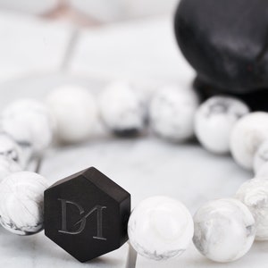Howlite Heavy Bracelet 12mm Stone Beads &quot;Jon Snow&quot; White Mineral Healing Crystals Elegant Edgy Modern Boyfriend Unisex Gift- One size