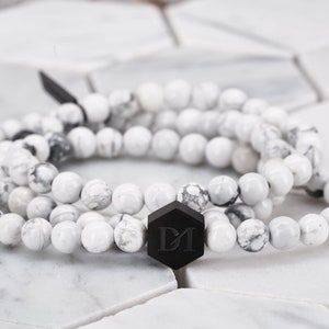 Howlite Wrap Bracelet 6mm Stone Beads White Mineral Healing Crystals Elegant Edgy Modern Boyfriend Unisex Gift- One size - Wraps 3 Times