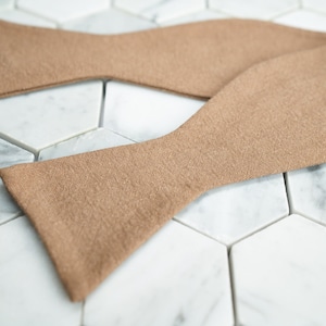 Self Tie Brown Linen Bow Tie Coffee Creamy Light Tan Bronze Camel Cotton Dapper Groomsmen Wedding Business Unique Modern Untied Bowtie