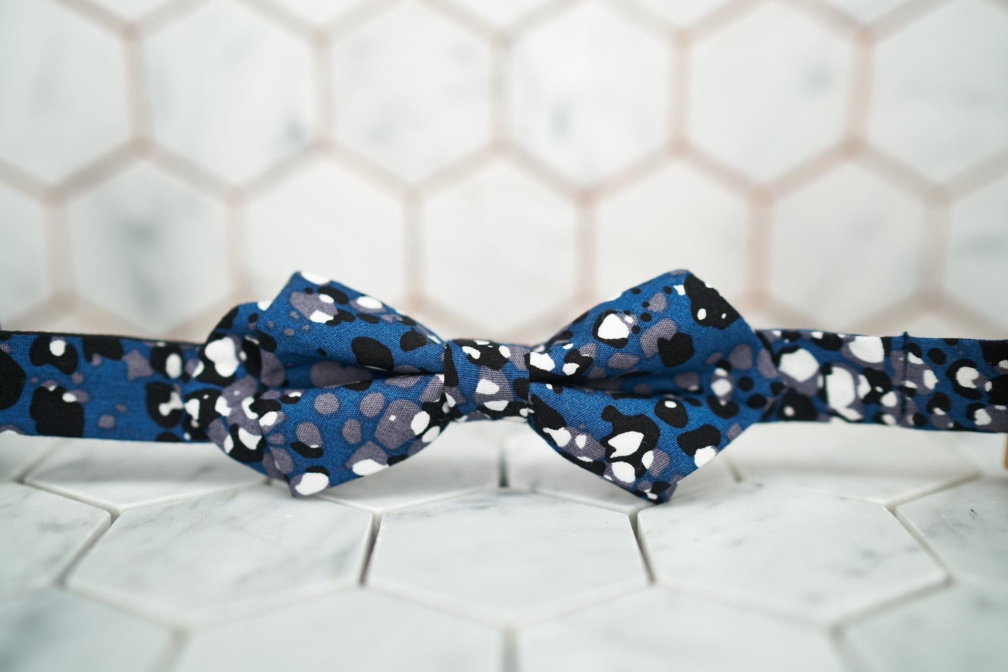 Spotted Jaguar Blue Slim Tie Steel Navy Cheetah Spring Pattern Cotton Fabric Dappered Elegant Groomsmen Wedding Party Modern Skinny Necktie