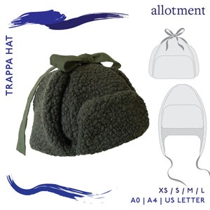 Trappa Hat | Self Lined Hat with Ear Flaps and Ribbon Tie | PDF Sewing Pattern | Allotment Clothing
