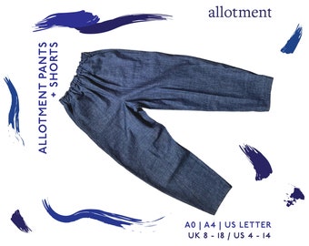 Toewijzingsbroek + short | Hoog getailleerde, aantrekbare/elastische broek | Ontspannen, taps toelopend, elke dag | A4 / Letter + A0 | PDF-patroon naaien