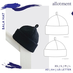 Bala Hat | One Piece, Self Lined Fleece Hat with Deep Turnback | Two Styles | Beanie / Bob Cap | PDF Sewing Pattern | Allotment Clothing