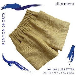 Shorts Penmon | Shorts de uma peça/sem costura | Elástico/Pull On | Relaxado, ajuste solto | A4/Carta + A0 | Padrão de PDF de costura