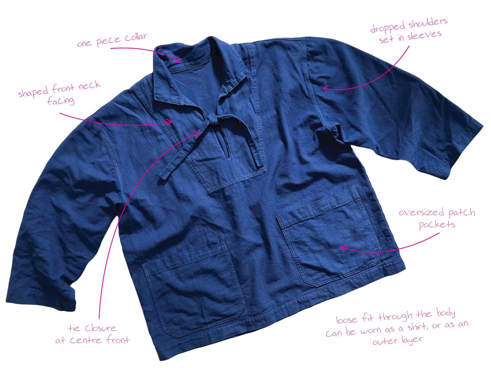 Potting Smock | Loose, Boxy Top | Workwear, Felled Seams, Tie