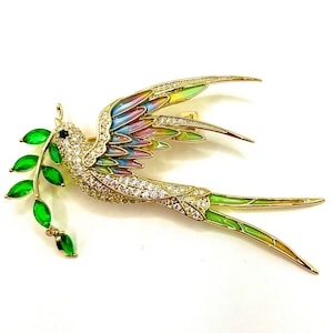 Swallow Brooch Returning w/Leaf.