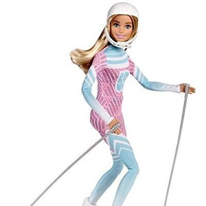 Barbie skier doll pink passport made to move store