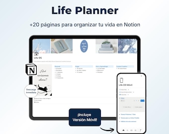 Life OS para Notion | Life Planner | Planificador de Vida Todo en Uno | Objetivos, GTD, Hábitos, Journaling, Jardín Digital, Content Planner