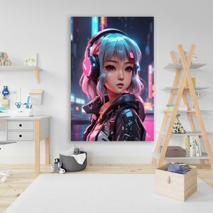 Cyberpunk Digital Art Print | Anime Girl AI Art |  Wall Art | Cyberpunk Poster | Anime Art Print | Instant Download | Cyberpunk Girl Art