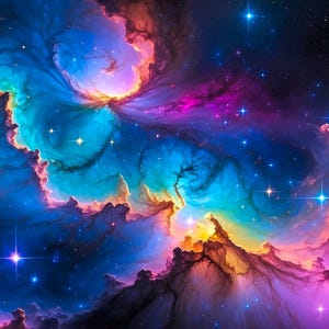 Nebulosa Galaxy Arte Digital / Universo Cosmos Noche / Space Wall Art Print / Rosas Vibrantes Azules Púrpuras / Descarga Instantánea / Arte Imprimible