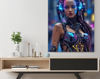 Moda cyberpunkowa | Cyfrowa sztuka cyberpunkowa | Grafika ścienna cyberpunk | Plakat cyberpunkowy | Neony | Pobierz natychmiast | Sztuka do druku