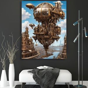 Steampunk City | Digital Art Prints | Steampunk Wall Art Poster  | Steampunk Skyline Painting | Instant Download | Printable Art