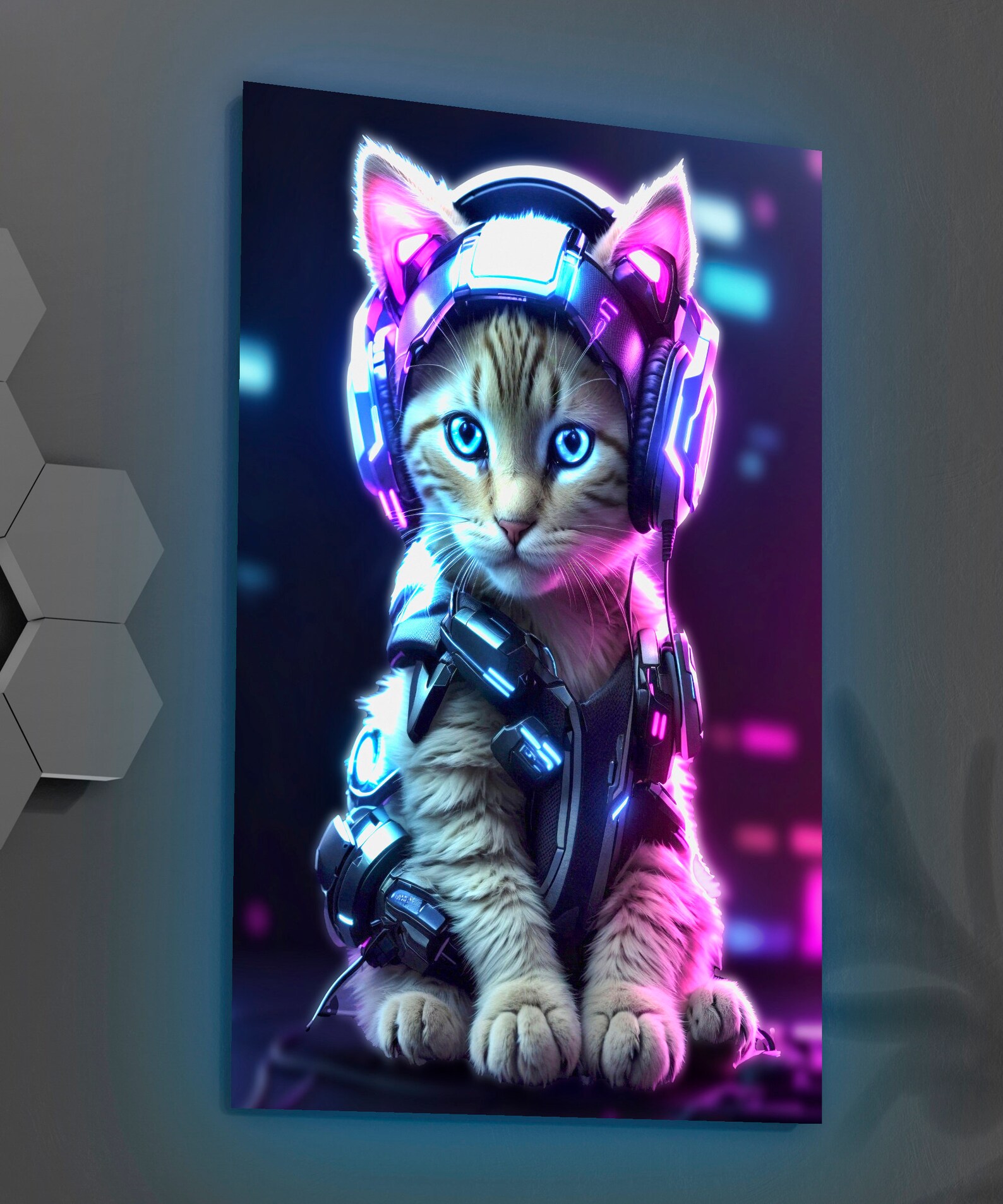 Cyberpunk Kitten Digital Art Print | AI Wall Art Poster | Instant ...