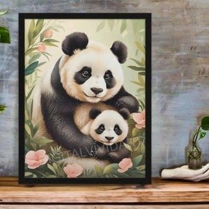 Panda Digital Art | Panda Family Art | Panda Print Poster | Parent and Cub Art | Panda Animal | Instant Download | Home Decor Printablet