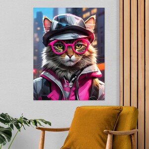 サイバーパンク猫デジタルプリントアート | 未来的な猫 | ネオンライト猫ポスター | サイエンスフィクション壁飾り | 即時ダウンロード | 印刷可能なアート