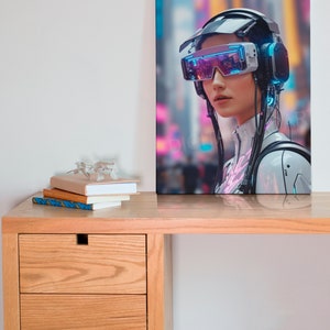 Cyberpunk Girl Digital Print Art |  | Science Fiction Poster | Futuristic  Neon Glow | Wall Art Decor |  Instant Download |  Printable Art