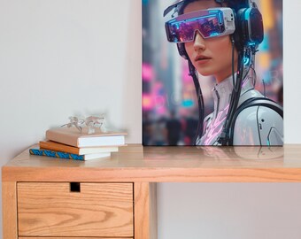 Cyfrowy wydruk „Cyberpunk Girl” | | Plakat science fiction | Futurystyczny neonowy blask | Dekoracja ścienna | Natychmiastowe pobranie | Grafika do druku