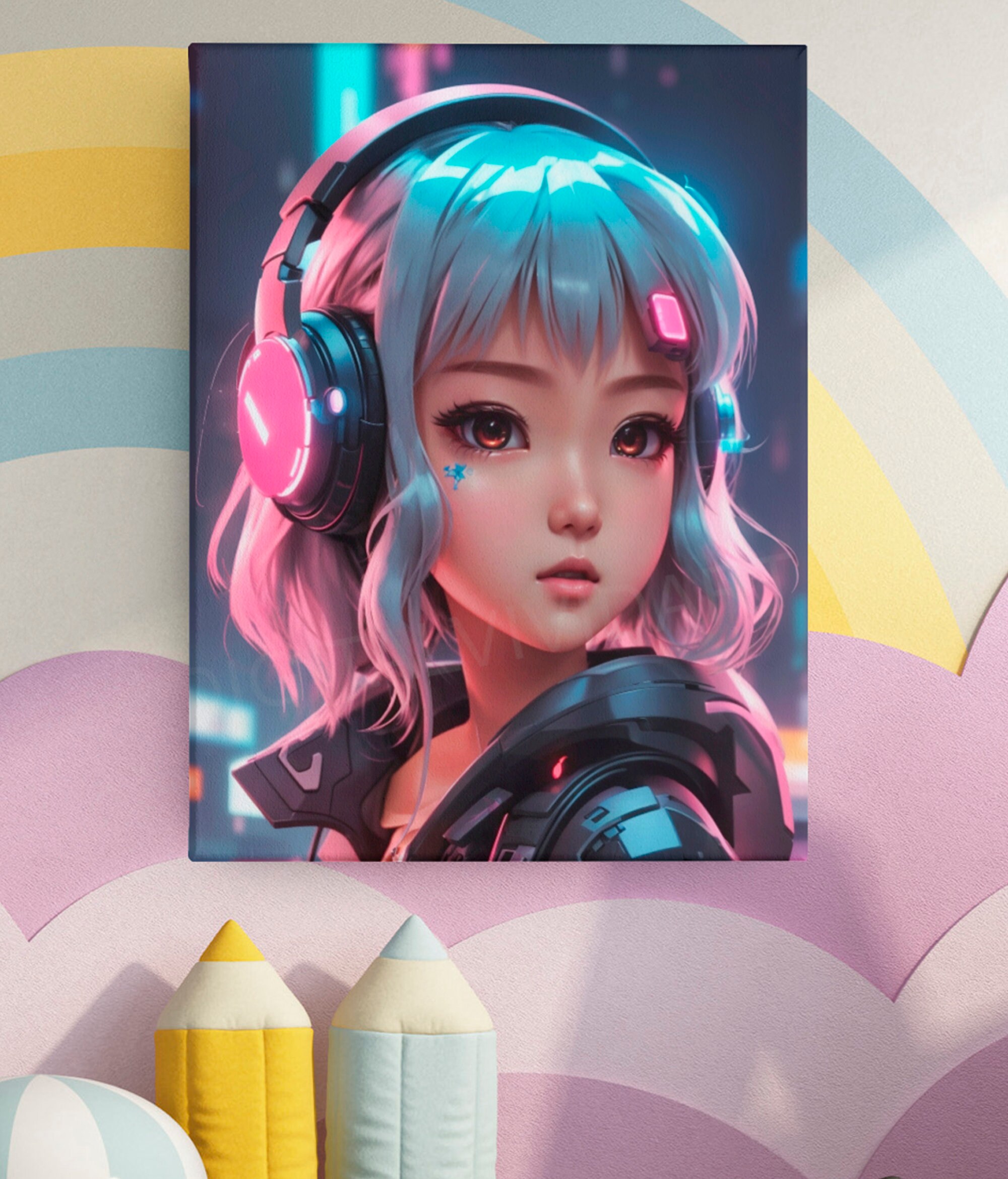 Cyberpunk Digital Art Print Anime Girl AI Art Wall Art Cyberpunk Poster