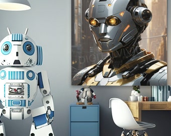 Futuristic Retro Robot | Robot Digital Art | Robot Print Poster | Robot Wall Art | Sci-Fi Artwork | Instant Download | Printable Art